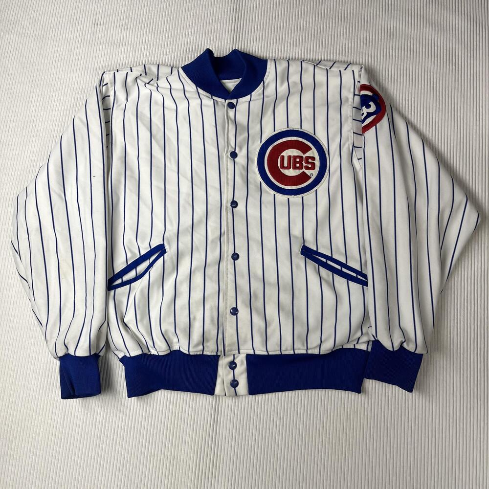Vintage Chicago Cubs Jacket Mens XL White Pinstripe MLB Baseball Felco USA